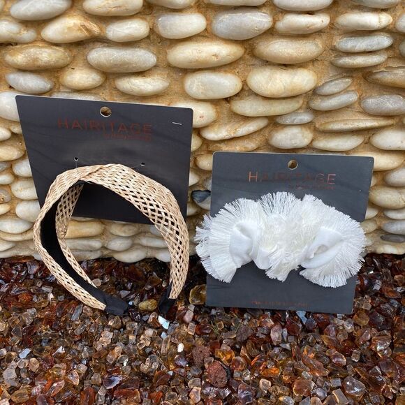 Hairitage Stretch It Out Hair Comb/Tan Raffia Headband & White Scrunchie. NWT - Picture 11 of 14